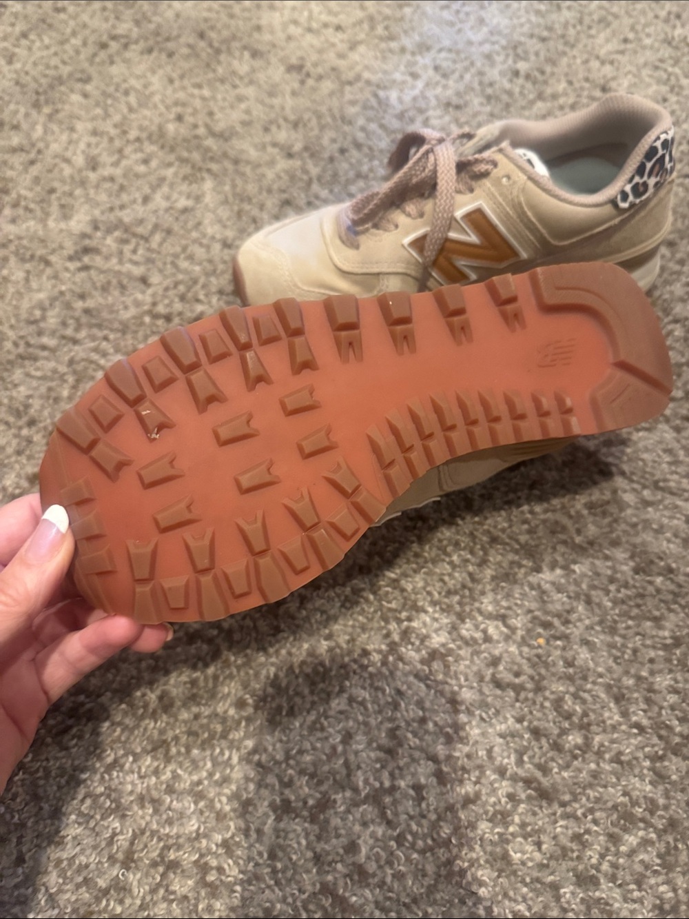 New Balance Tan Logo Leopard Accent Sneakers - Picture 4 of 7